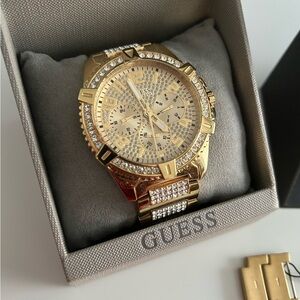 Guess Gold-Tone Quartz Watch with Crystal Details